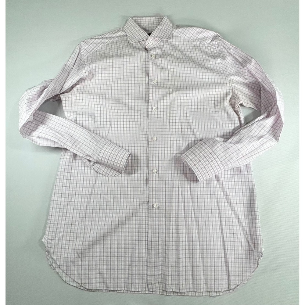 Ermenegildo Zegna Mens Regular Fit Check Dress Shirt Pink Blue White 16.5 42 - Picture 2 of 7